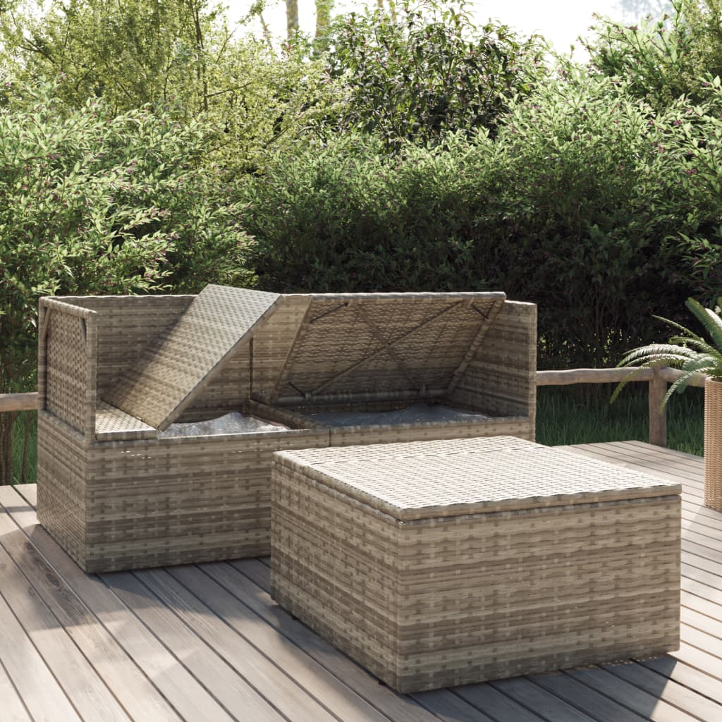 vidaXL 3 Piece Patio Lounge Set with Cushions Gray Poly Rattan