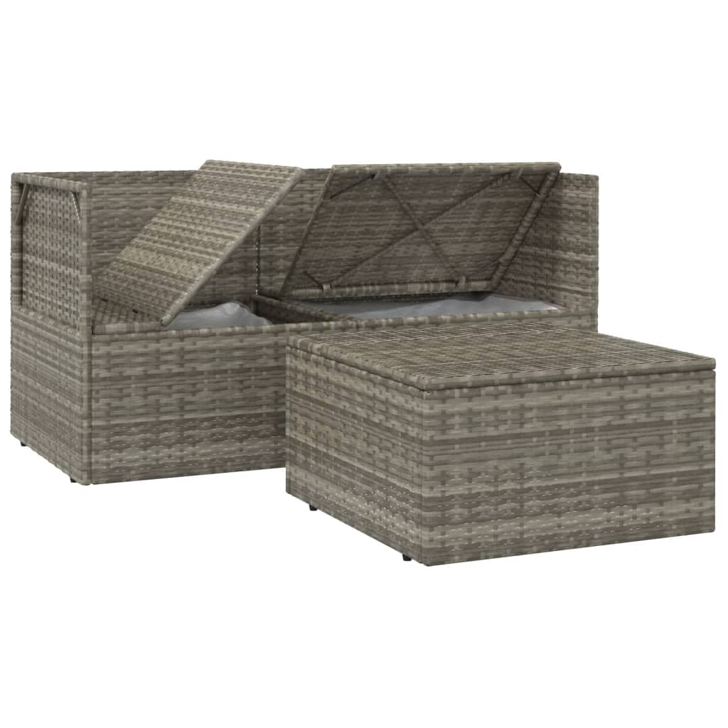 vidaXL 3 Piece Patio Lounge Set with Cushions Gray Poly Rattan