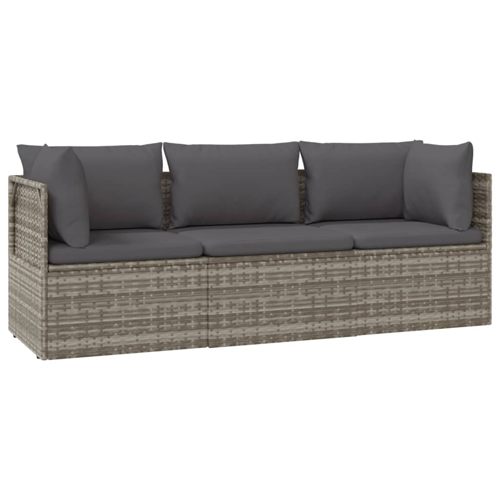 vidaXL 3 Piece Patio Lounge Set with Cushions Gray Poly Rattan