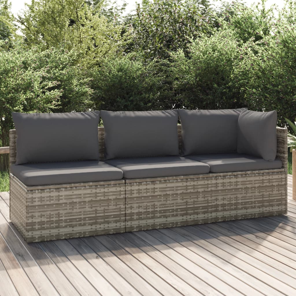 vidaXL 3 Piece Patio Lounge Set with Cushions Gray Poly Rattan