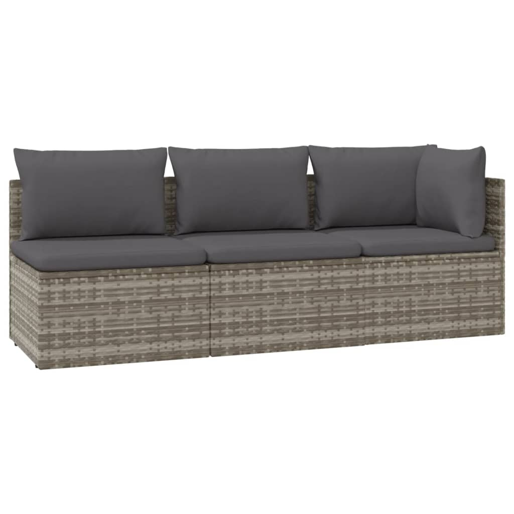 vidaXL 3 Piece Patio Lounge Set with Cushions Gray Poly Rattan