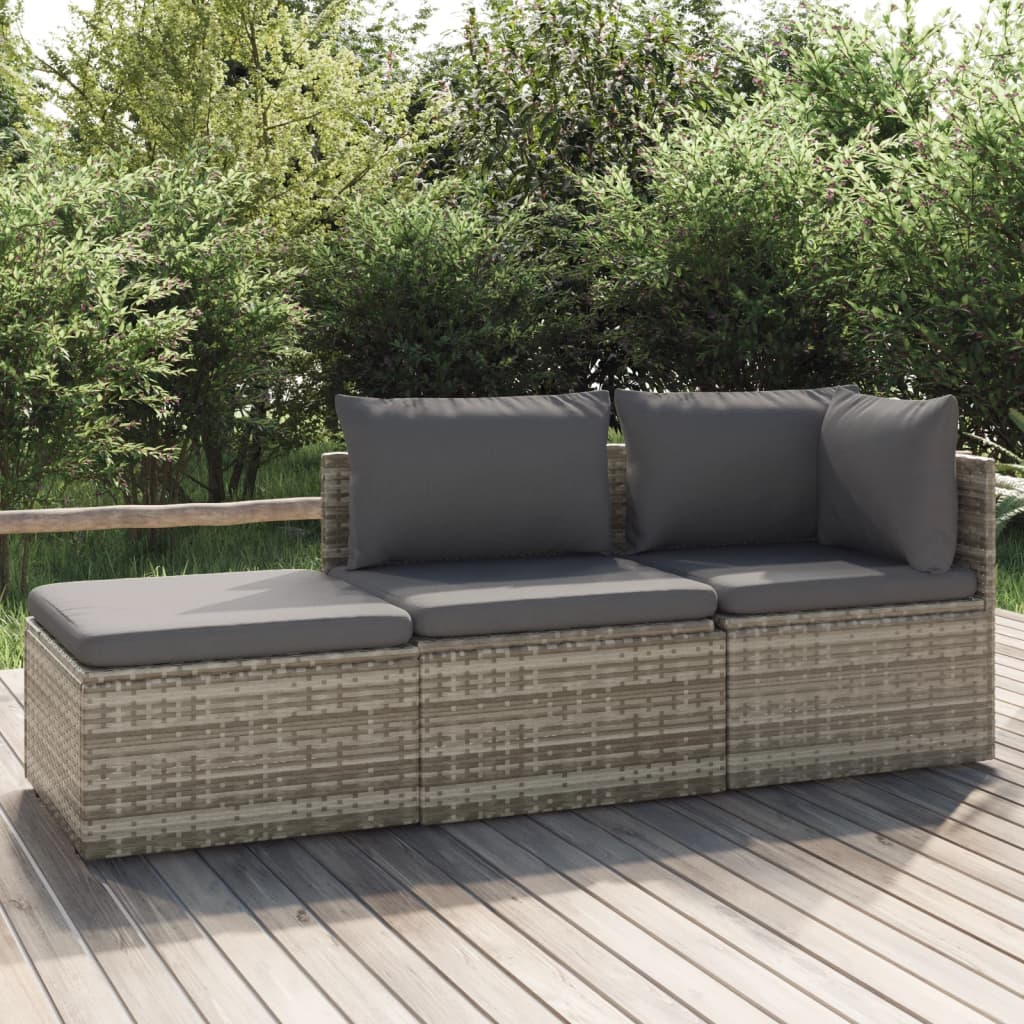 vidaXL 3 Piece Patio Lounge Set with Cushions Gray Poly Rattan