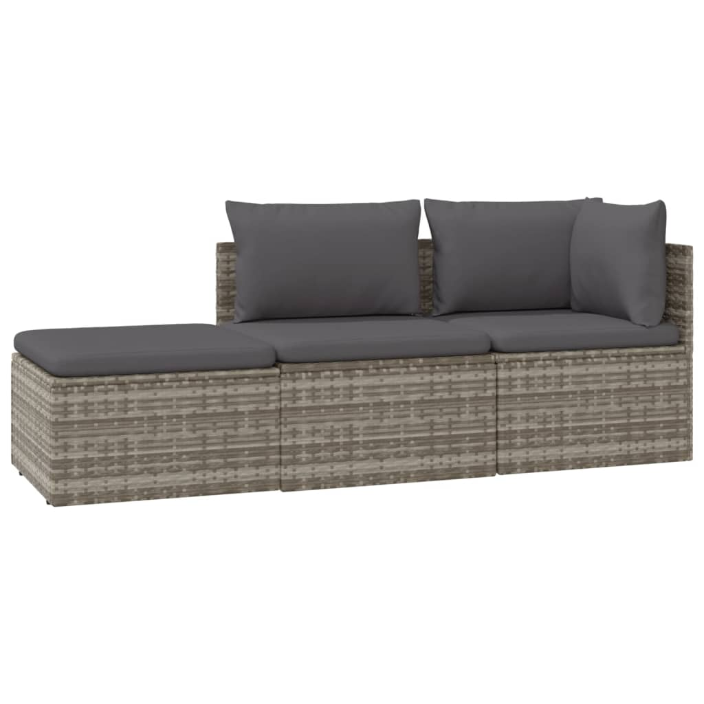 vidaXL 3 Piece Patio Lounge Set with Cushions Gray Poly Rattan