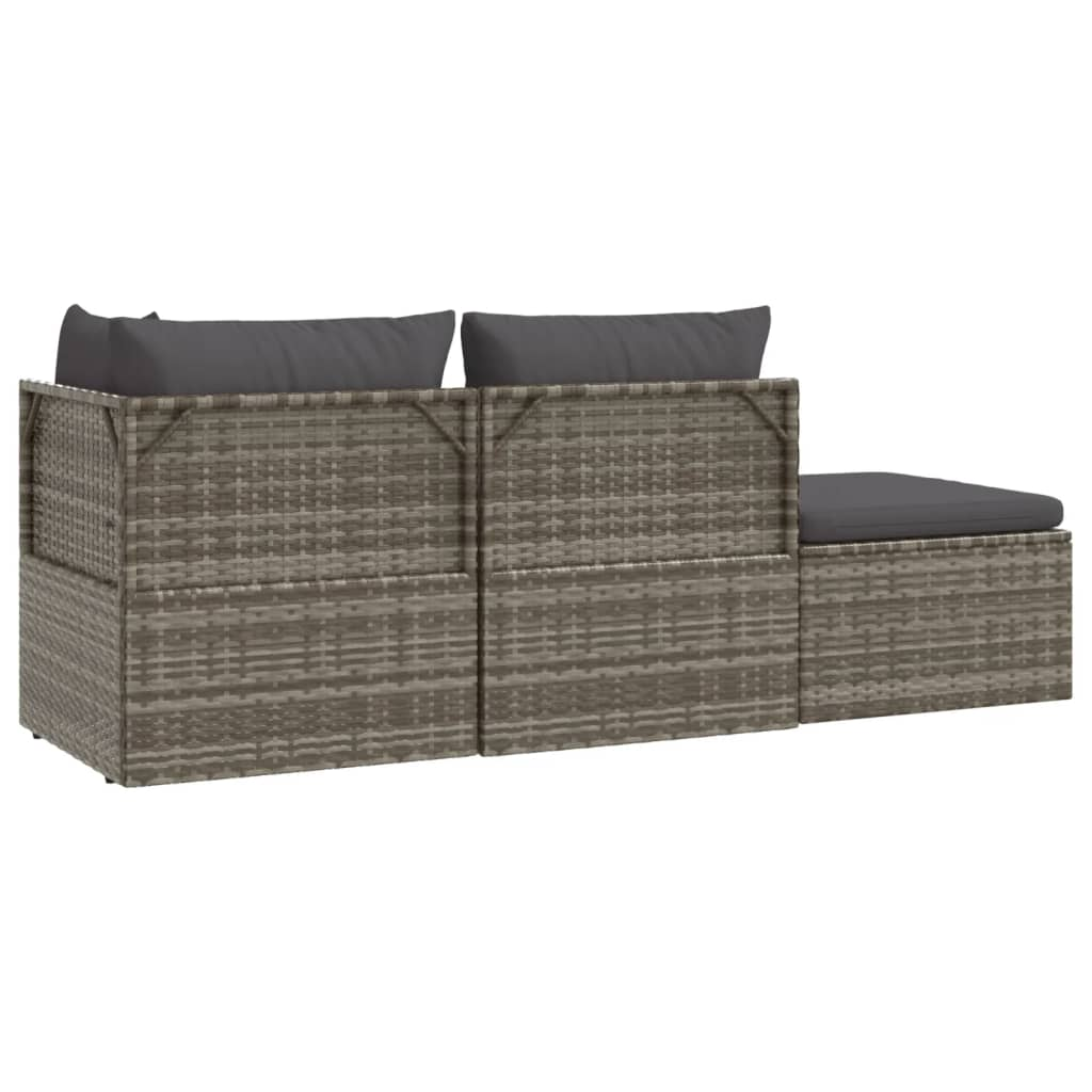 vidaXL 3 Piece Patio Lounge Set with Cushions Gray Poly Rattan