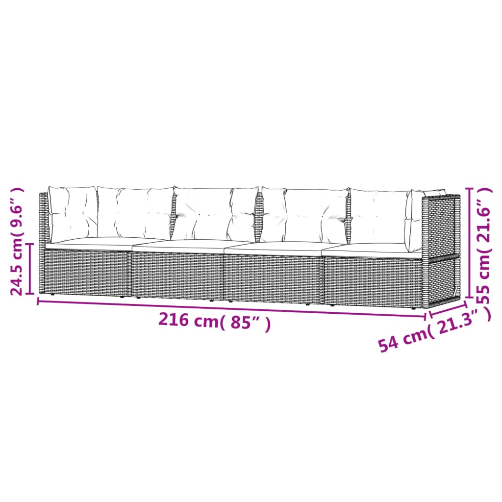 vidaXL 4 Piece Patio Lounge Set with Cushions Gray Poly Rattan