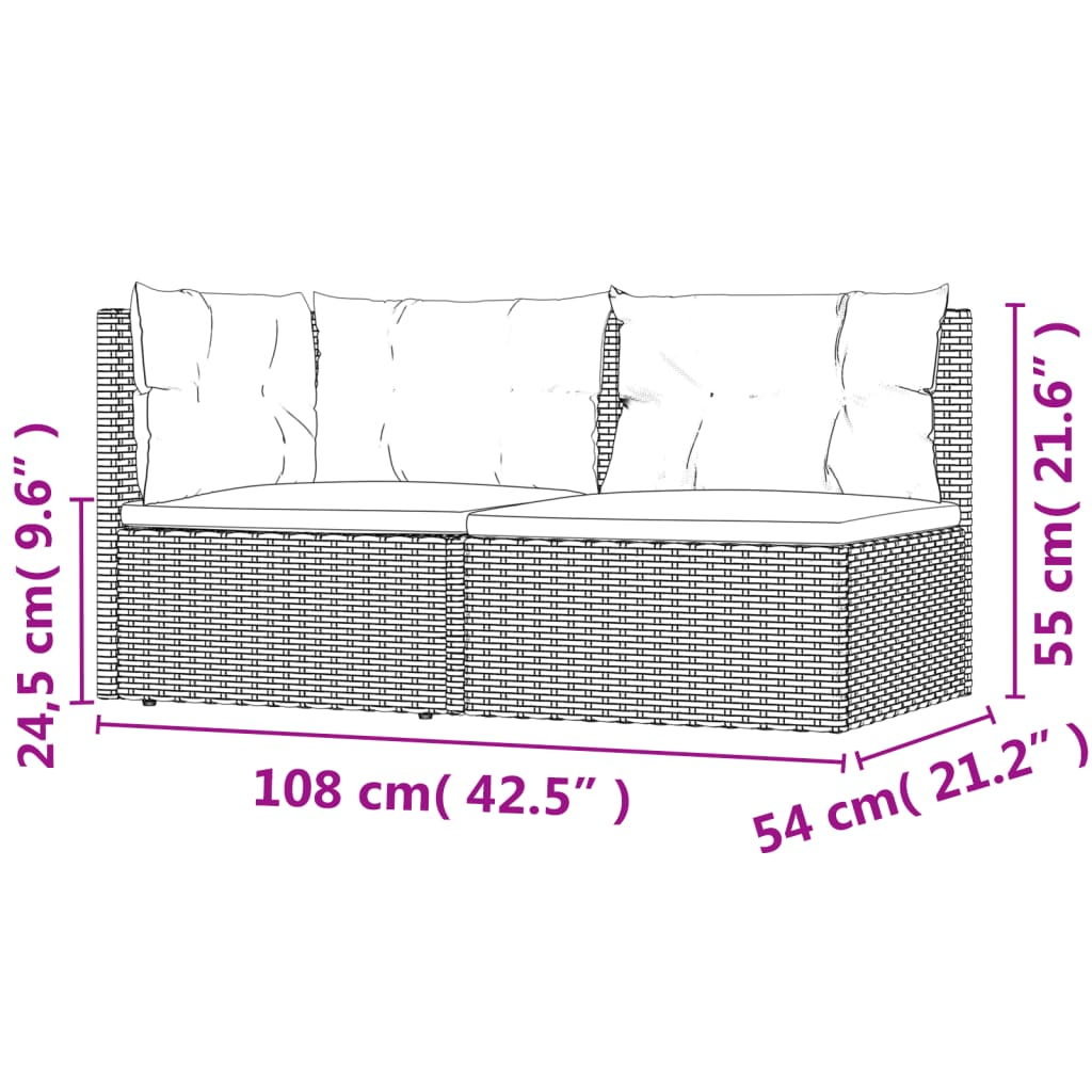 vidaXL 2 Piece Patio Lounge Set with Cushions Gray Poly Rattan