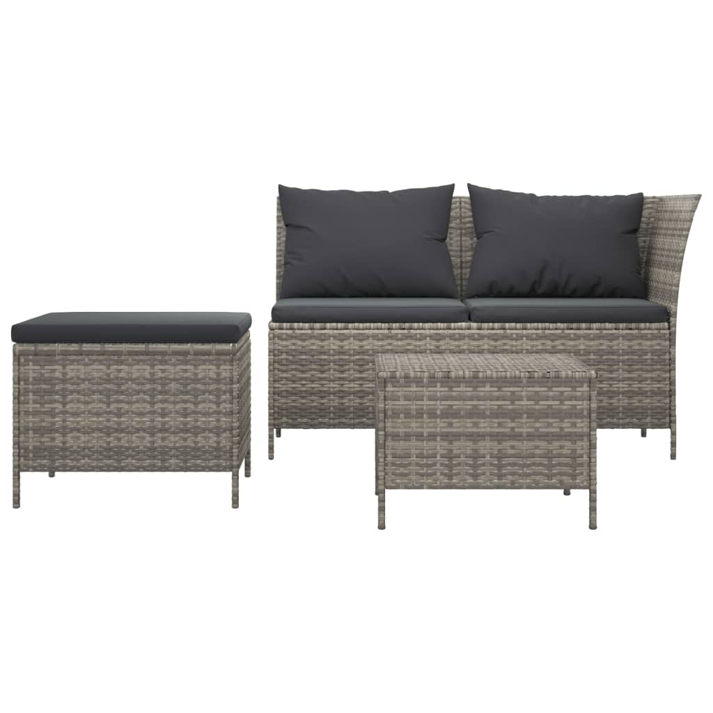 vidaXL 3 Piece Patio Lounge Set with Cushions Gray Poly Rattan