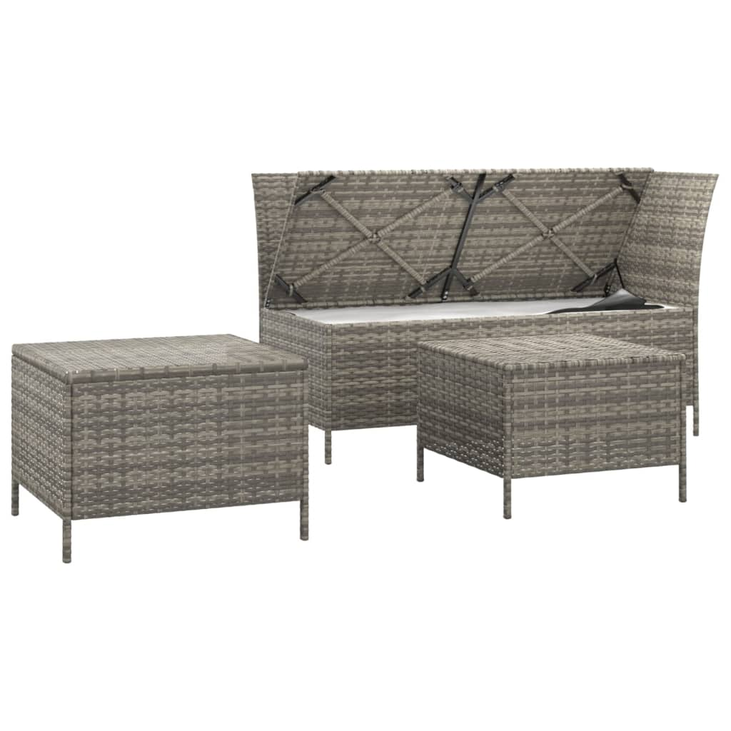 vidaXL 3 Piece Patio Lounge Set with Cushions Gray Poly Rattan