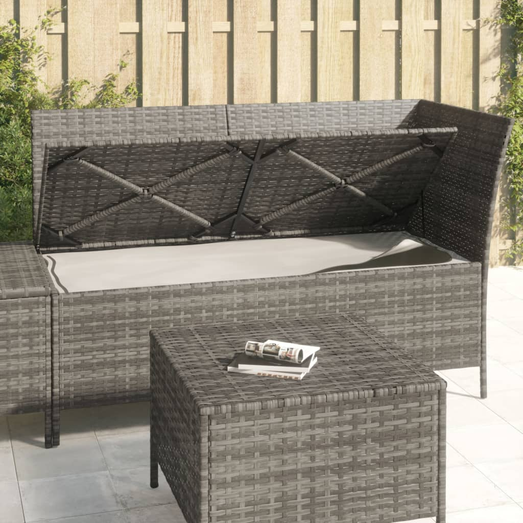 vidaXL 3 Piece Patio Lounge Set with Cushions Gray Poly Rattan