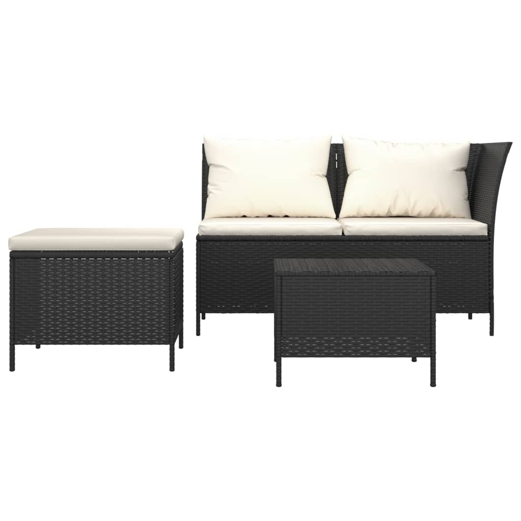 vidaXL 3 Piece Patio Lounge Set with Cushions Black Poly Rattan