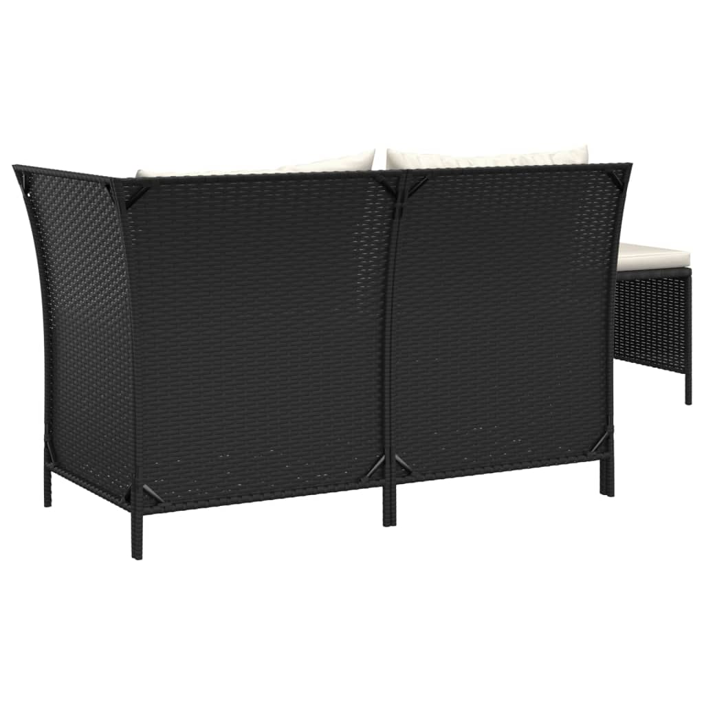 vidaXL 3 Piece Patio Lounge Set with Cushions Black Poly Rattan