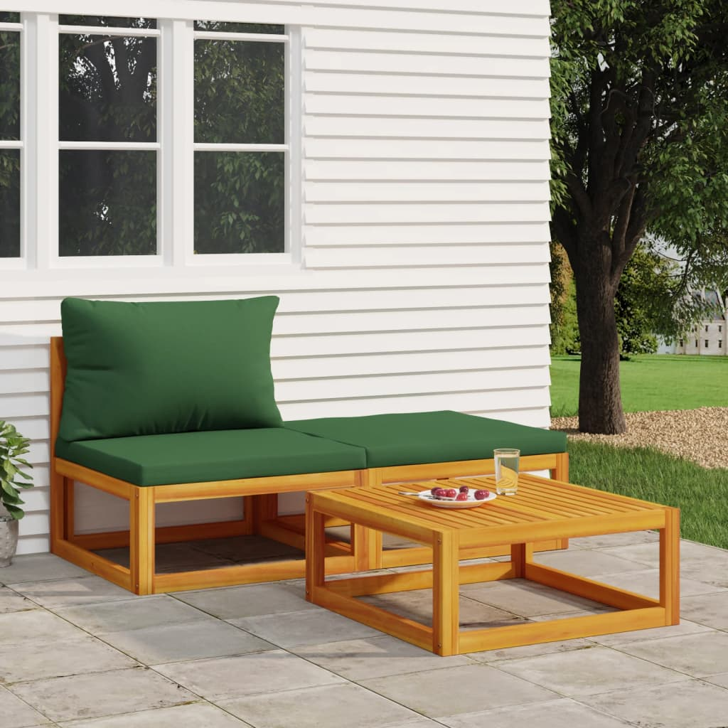 vidaXL 3 Piece Patio Lounge Set with Cushions Solid Wood Acacia