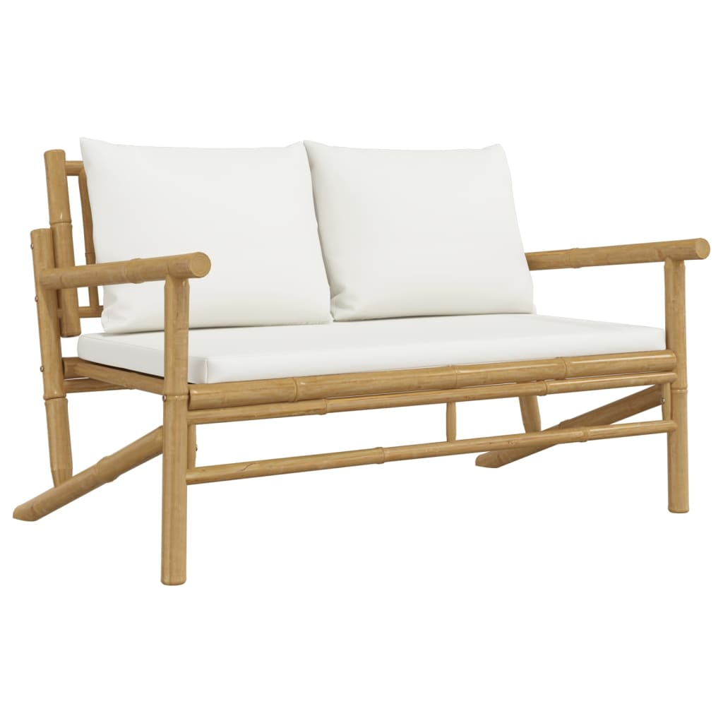 vidaXL 2 Piece Patio Lounge Set with Cream White Cushions Bamboo