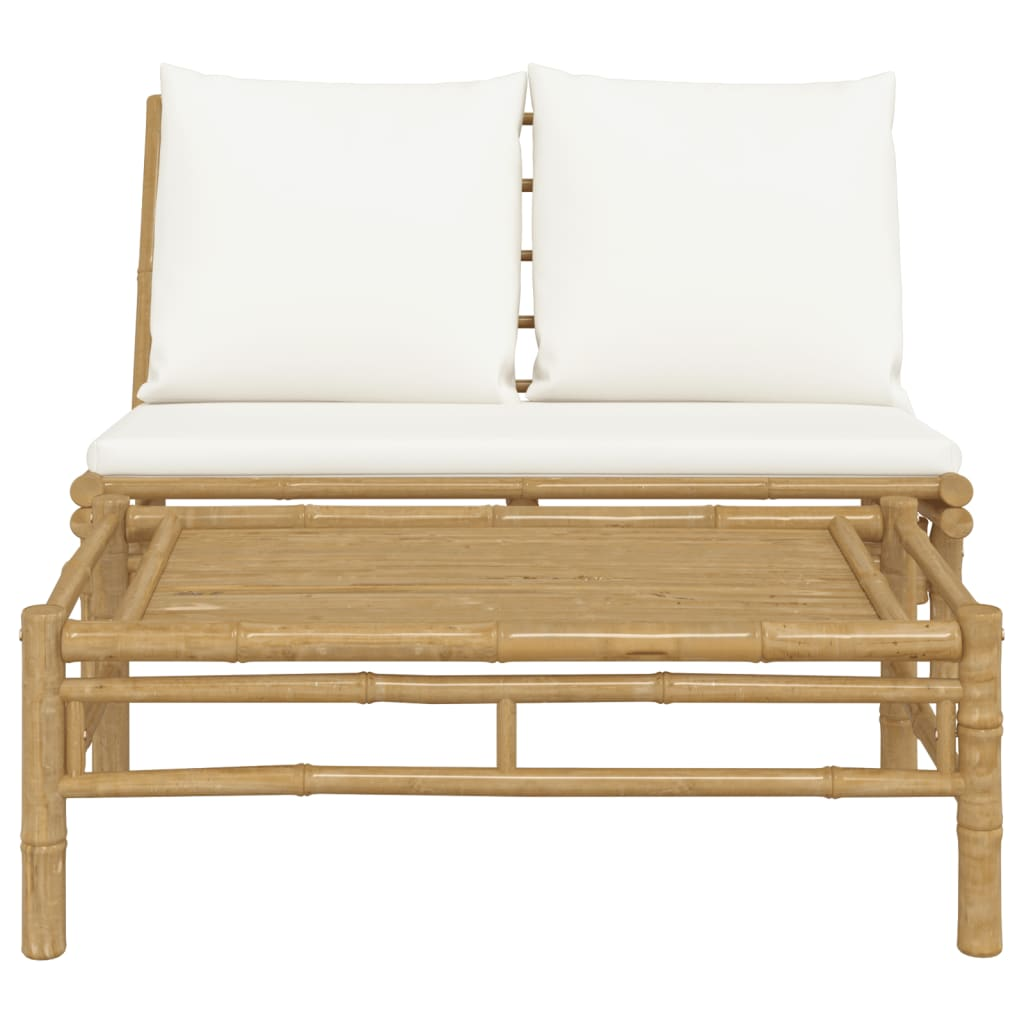 vidaXL 2 Piece Patio Lounge Set with Cream White Cushions Bamboo