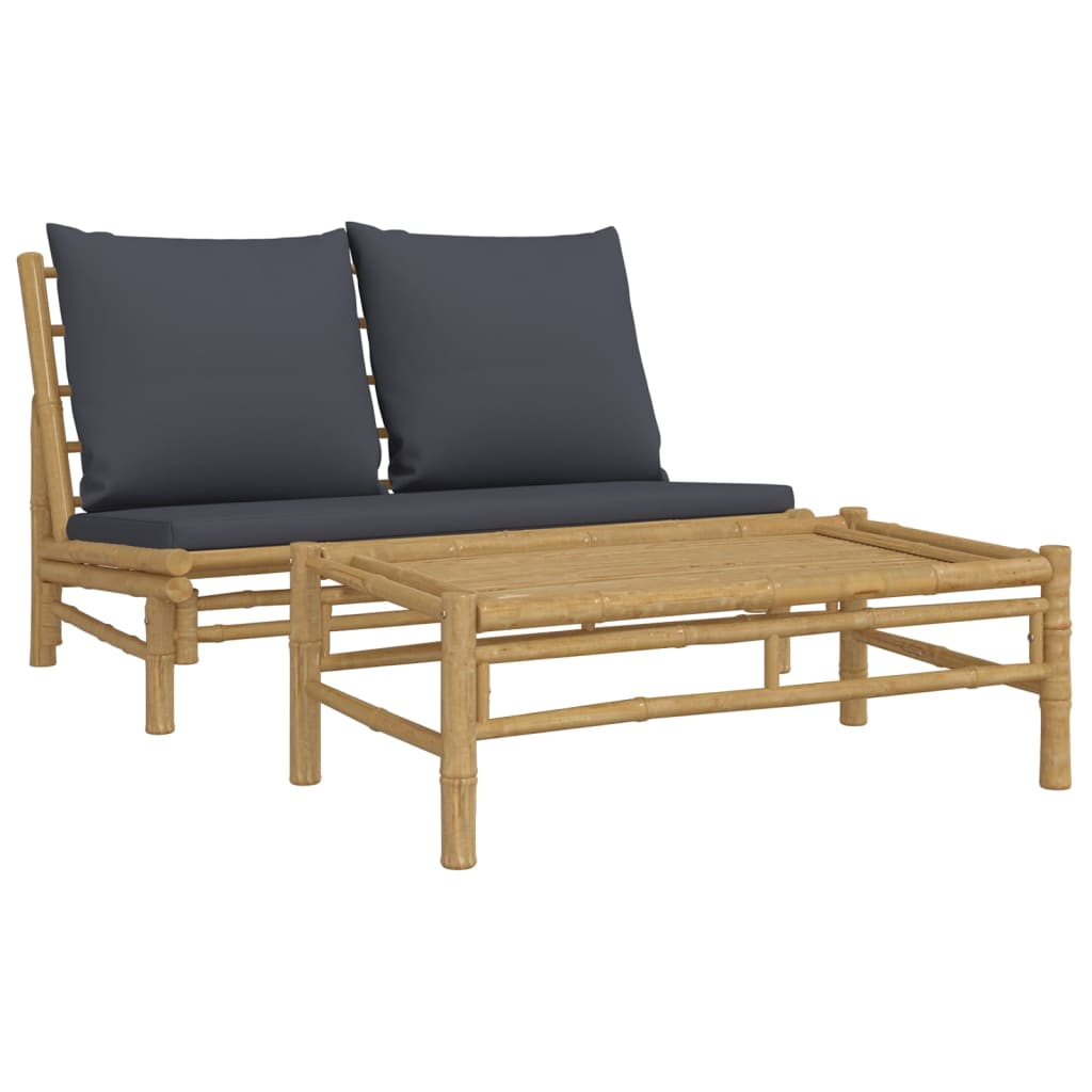 vidaXL 2 Piece Patio Lounge Set with Dark Gray Cushions Bamboo