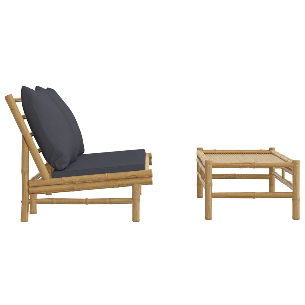 vidaXL 2 Piece Patio Lounge Set with Dark Gray Cushions Bamboo