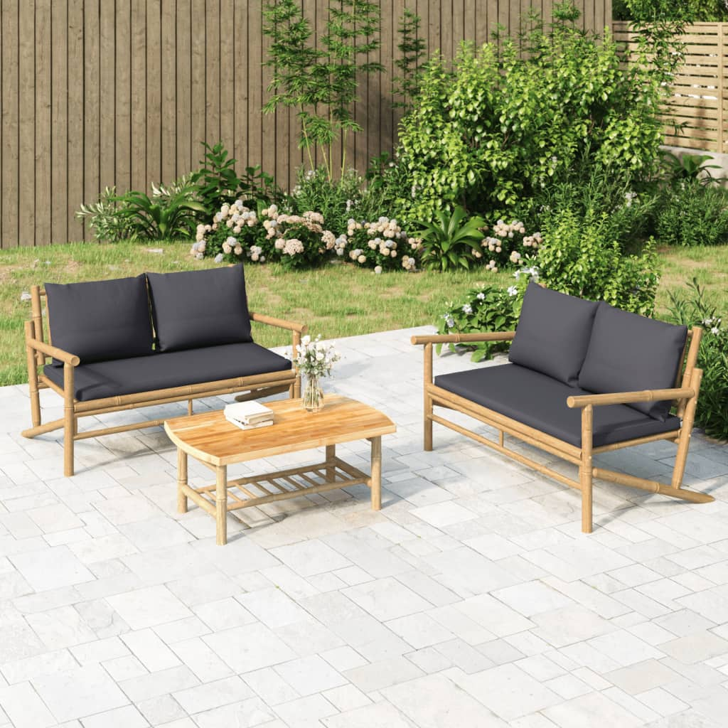 vidaXL 2 Piece Patio Lounge Set with Dark Gray Cushions Bamboo