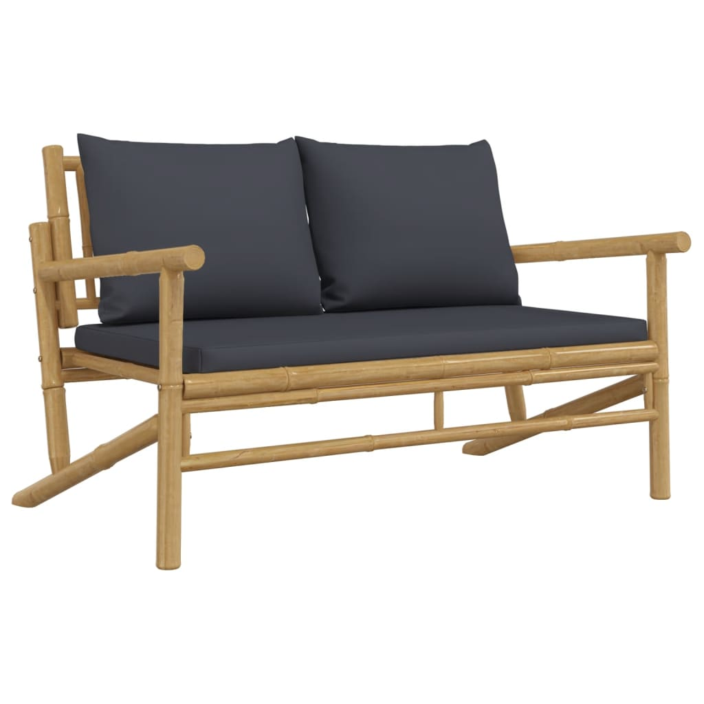 vidaXL 2 Piece Patio Lounge Set with Dark Gray Cushions Bamboo