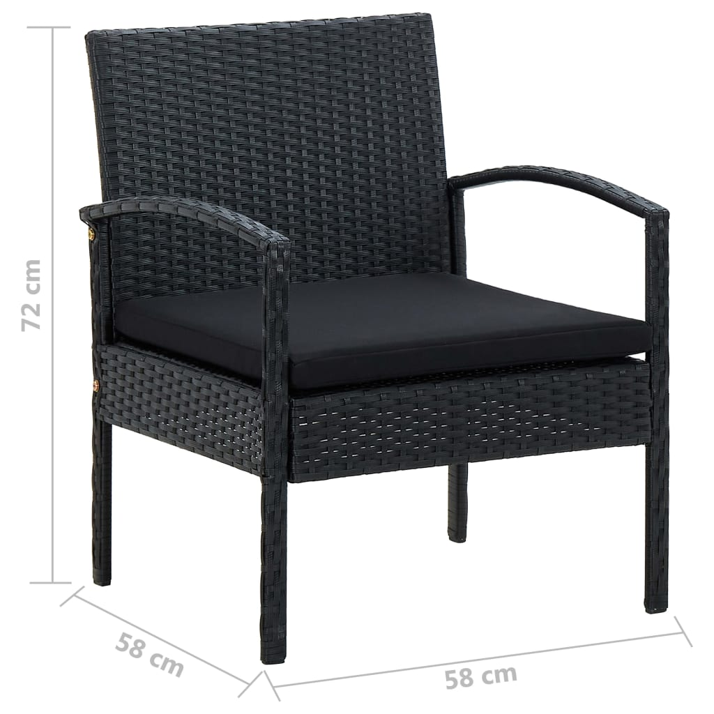 vidaXL 4 Piece Patio Lounge Set with Cushions Poly Rattan Black