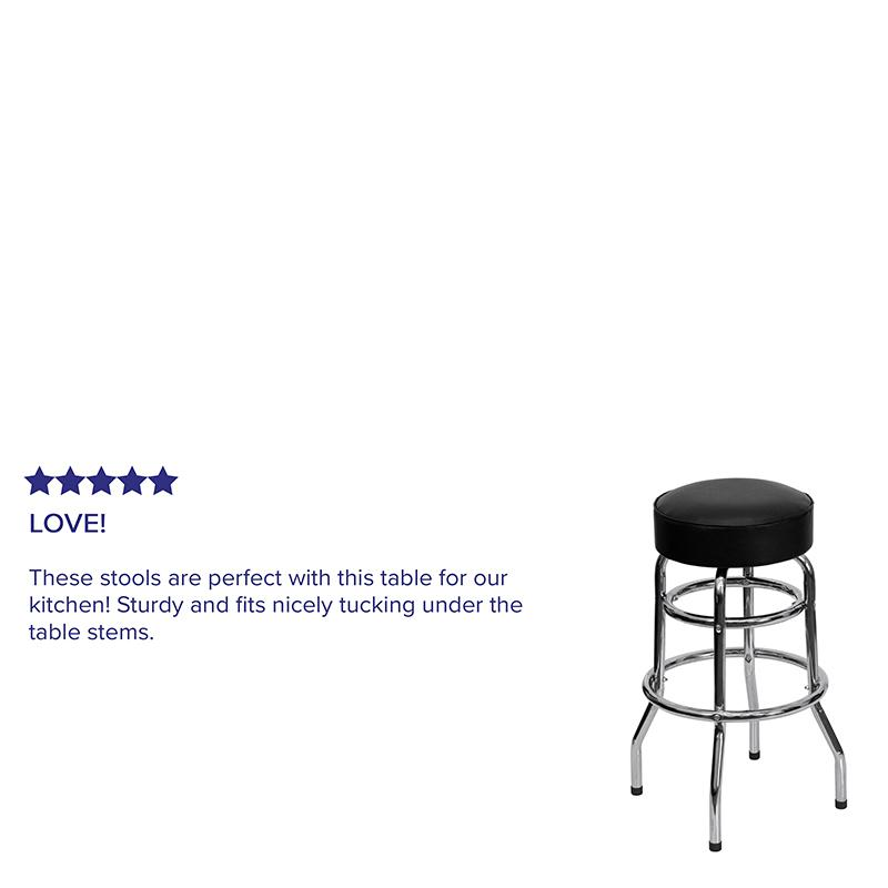 Double Ring Chrome Barstool with Black Seat