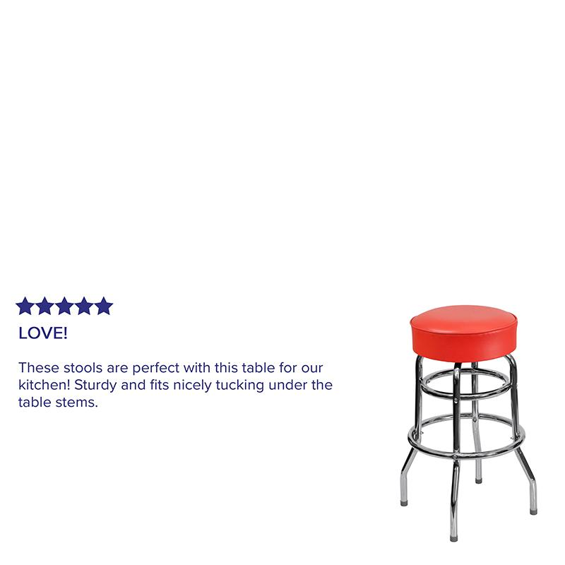 Double Ring Chrome Barstool with Red Seat