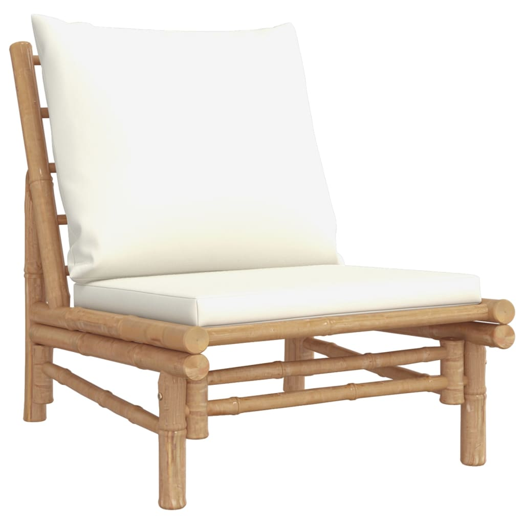 vidaXL 3 Piece Patio Lounge Set with Cream White Cushions Bamboo