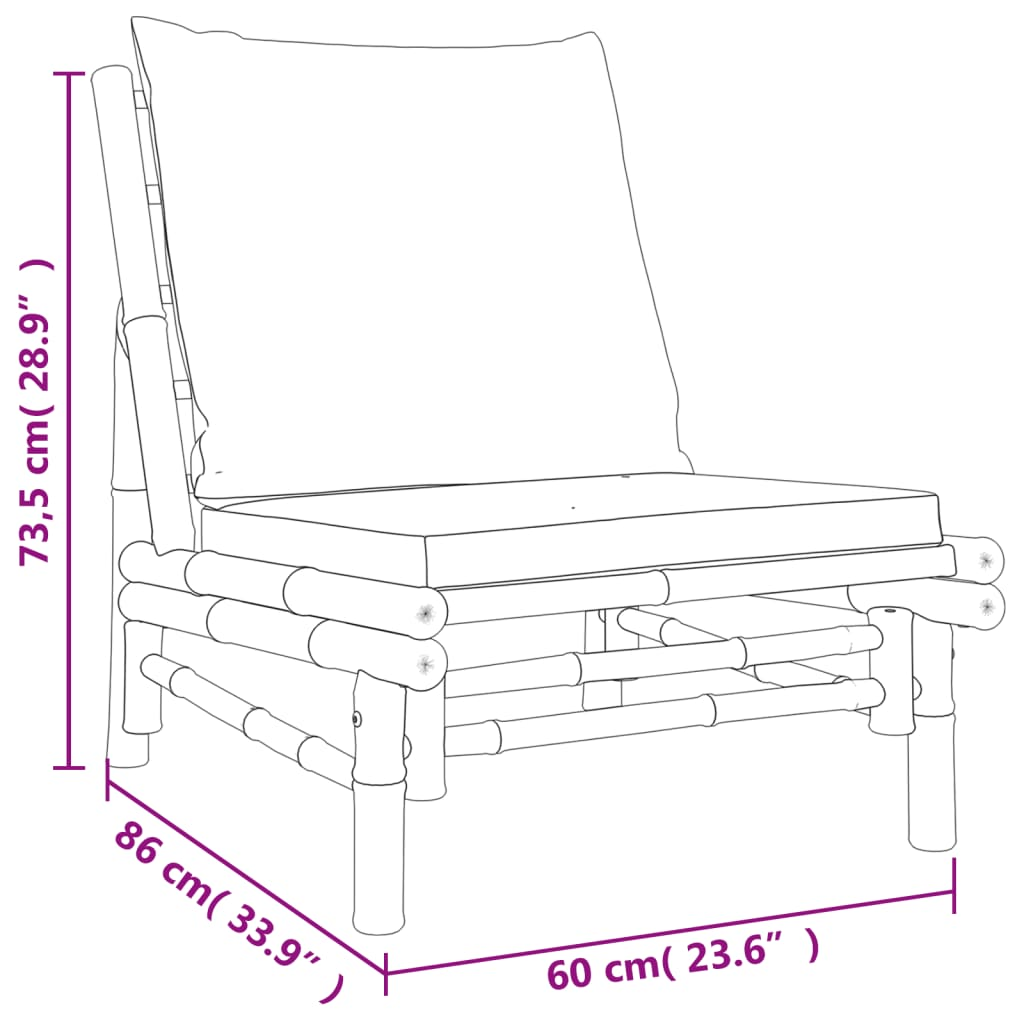 vidaXL 3 Piece Patio Lounge Set with Cream White Cushions Bamboo