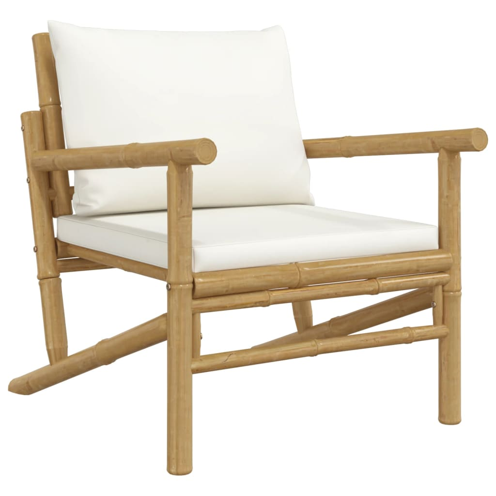 vidaXL 3 Piece Patio Lounge Set with Cream White Cushions Bamboo