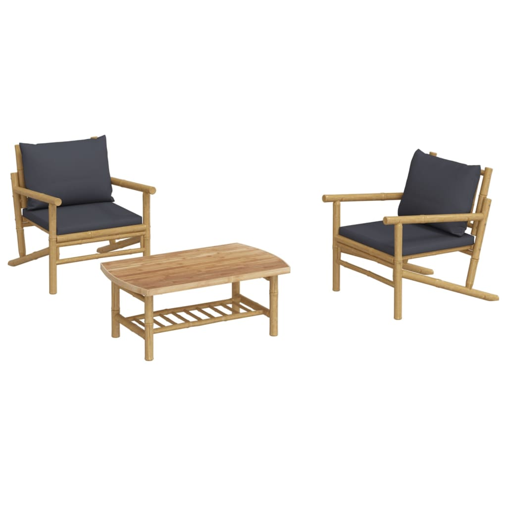 vidaXL 3 Piece Patio Lounge Set with Dark Gray Cushions Bamboo