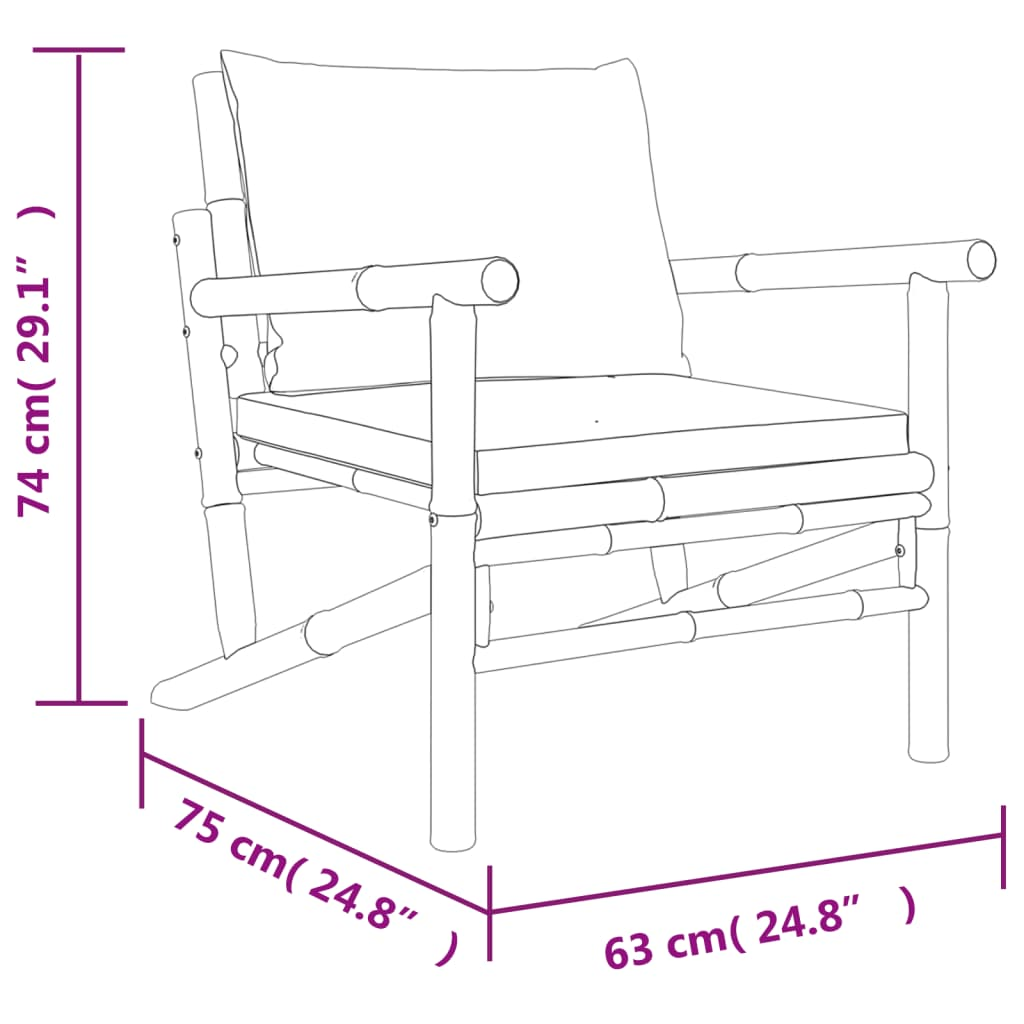 vidaXL 3 Piece Patio Lounge Set with Dark Gray Cushions Bamboo