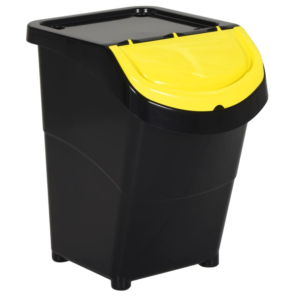 vidaXL Stackable Waste Bins with Lids 3 pcs Black PP 31.7 gal