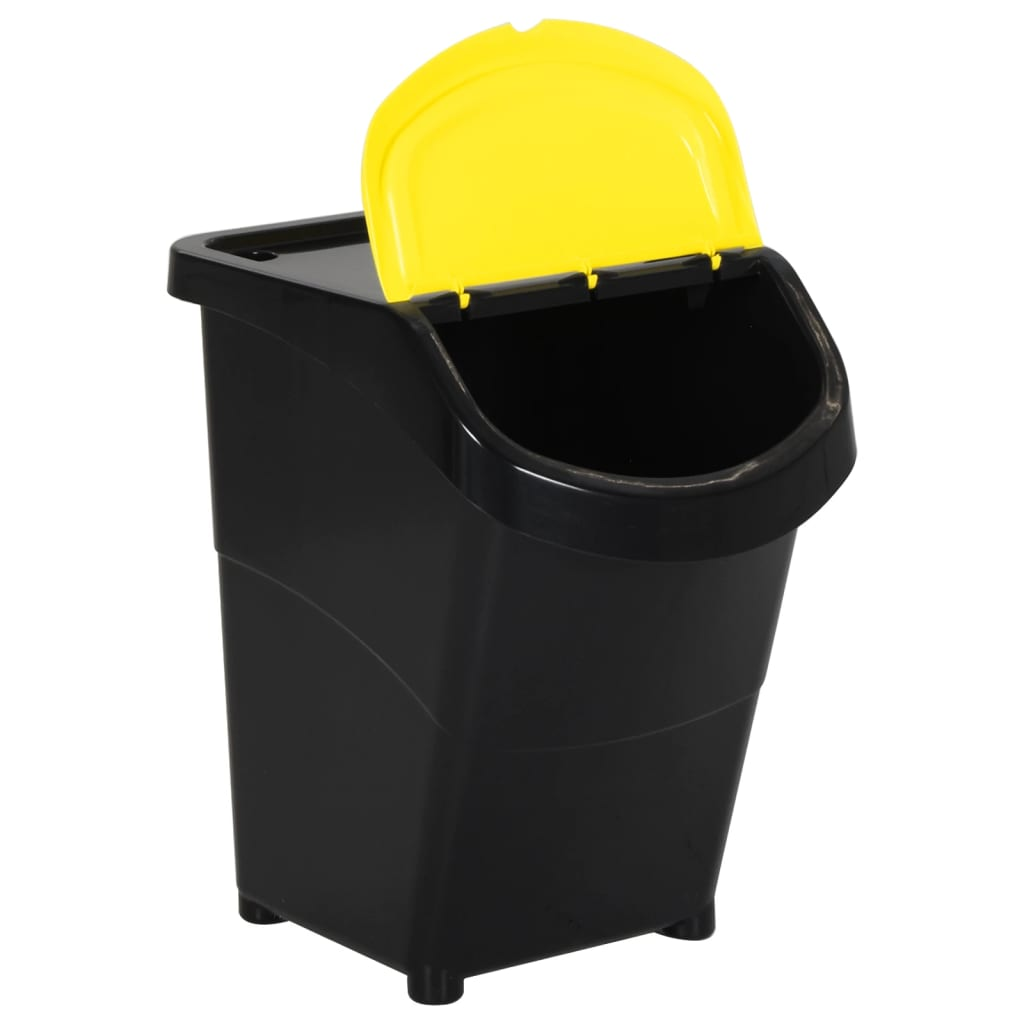 vidaXL Stackable Waste Bins with Lids 3 pcs Black PP 31.7 gal