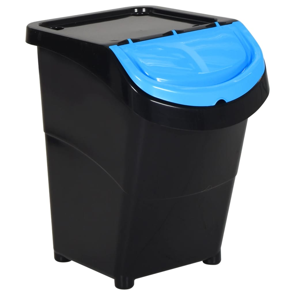 vidaXL Stackable Waste Bins with Lids 3 pcs Black PP 31.7 gal