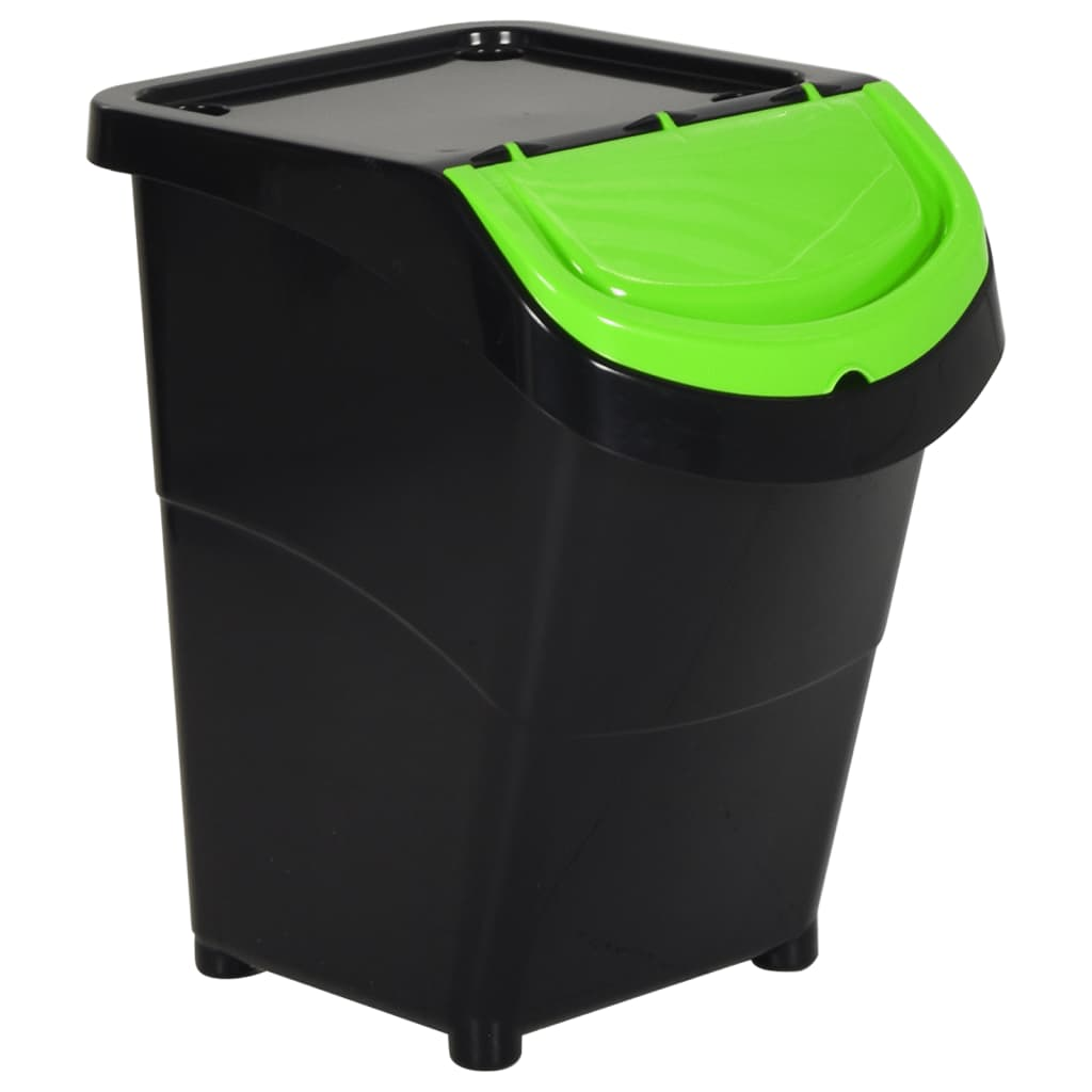 vidaXL Stackable Waste Bins with Lids 3 pcs Black PP 31.7 gal