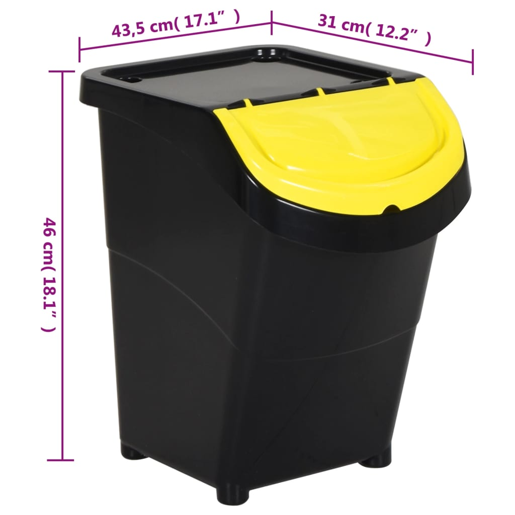 vidaXL Stackable Waste Bins with Lids 3 pcs Black PP 31.7 gal