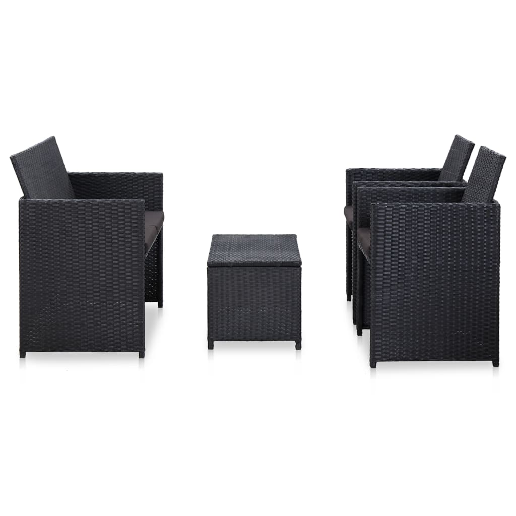 vidaXL 4 Piece Patio Lounge Set with Cushions Poly Rattan Black