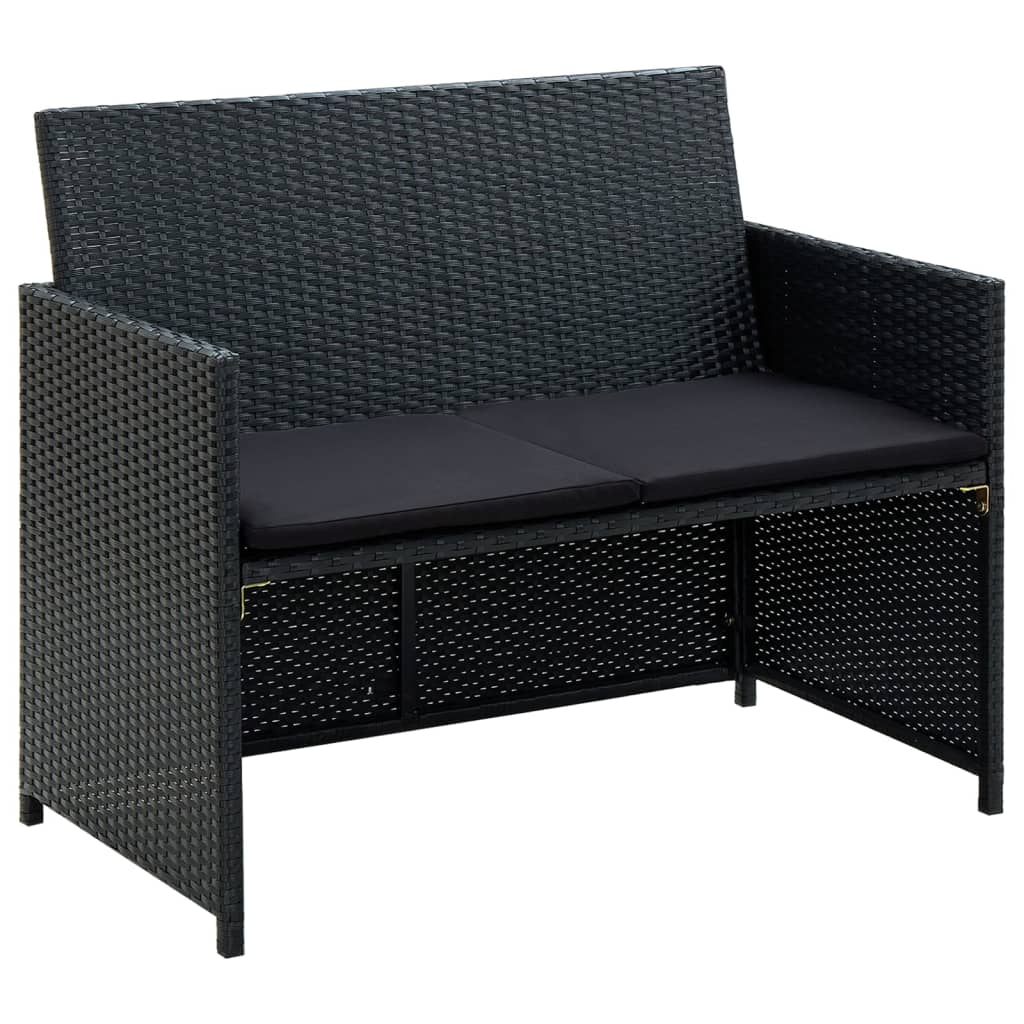 vidaXL 4 Piece Patio Lounge Set with Cushions Poly Rattan Black