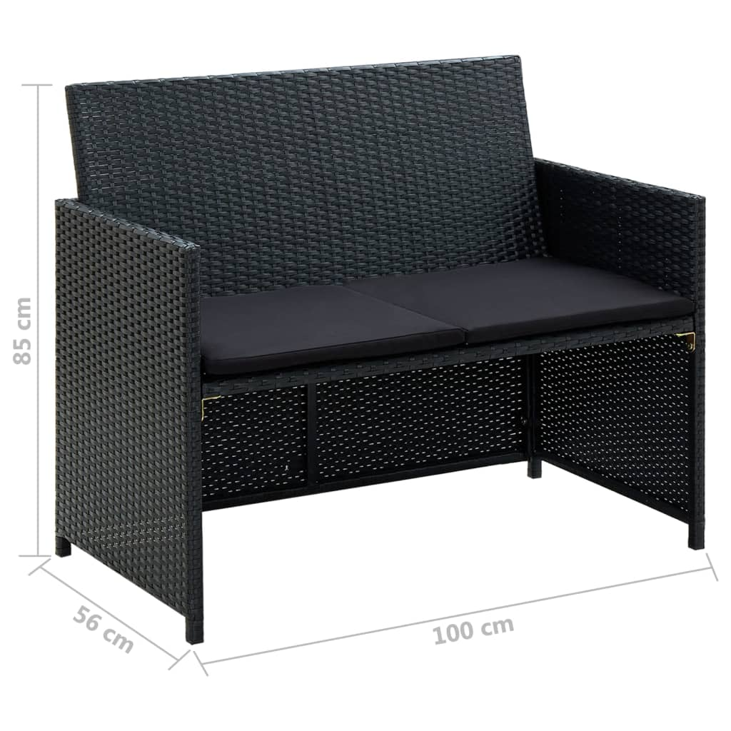 vidaXL 4 Piece Patio Lounge Set with Cushions Poly Rattan Black