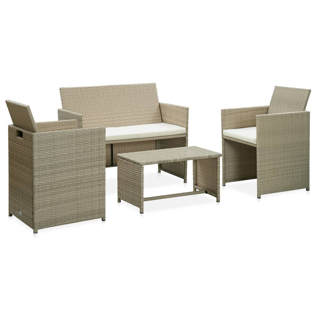 vidaXL 4 Piece Patio Lounge Set with Cushions Beige Poly Rattan