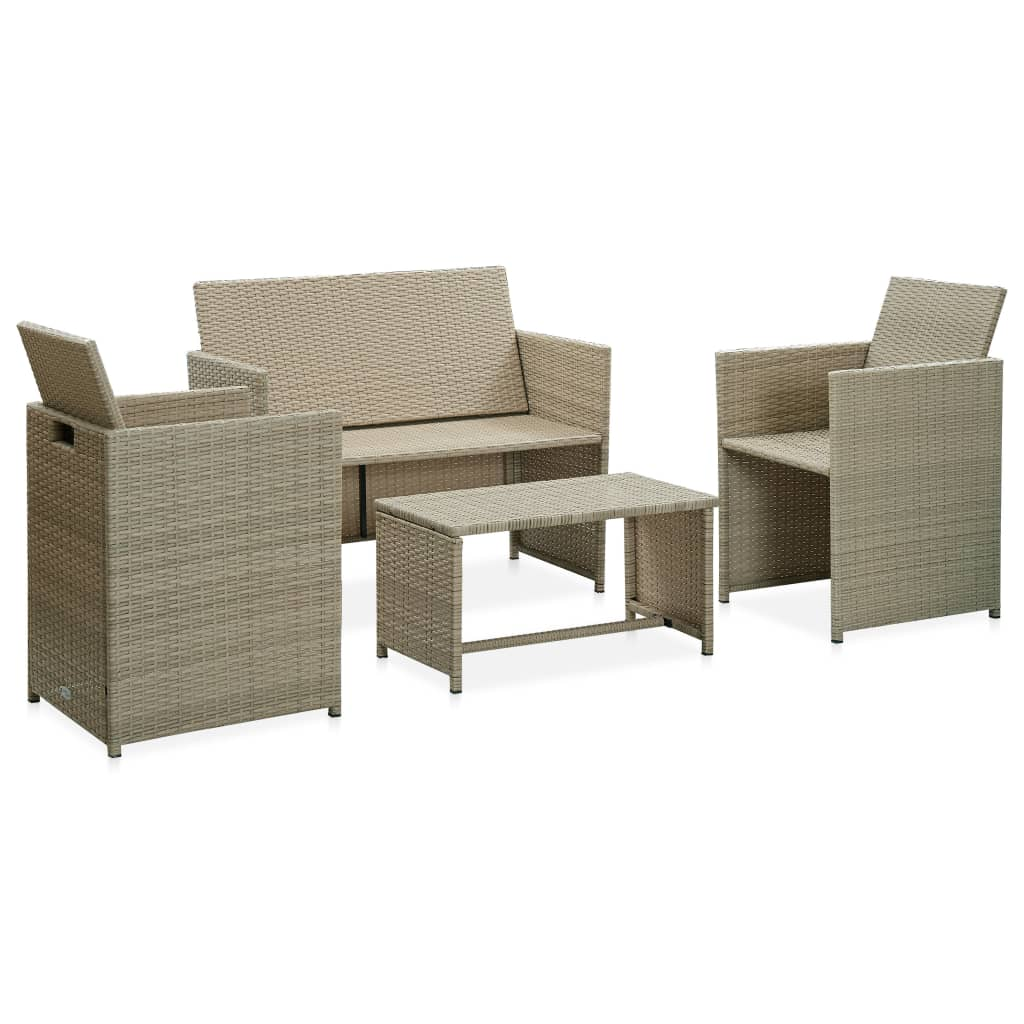 vidaXL 4 Piece Patio Lounge Set with Cushions Beige Poly Rattan