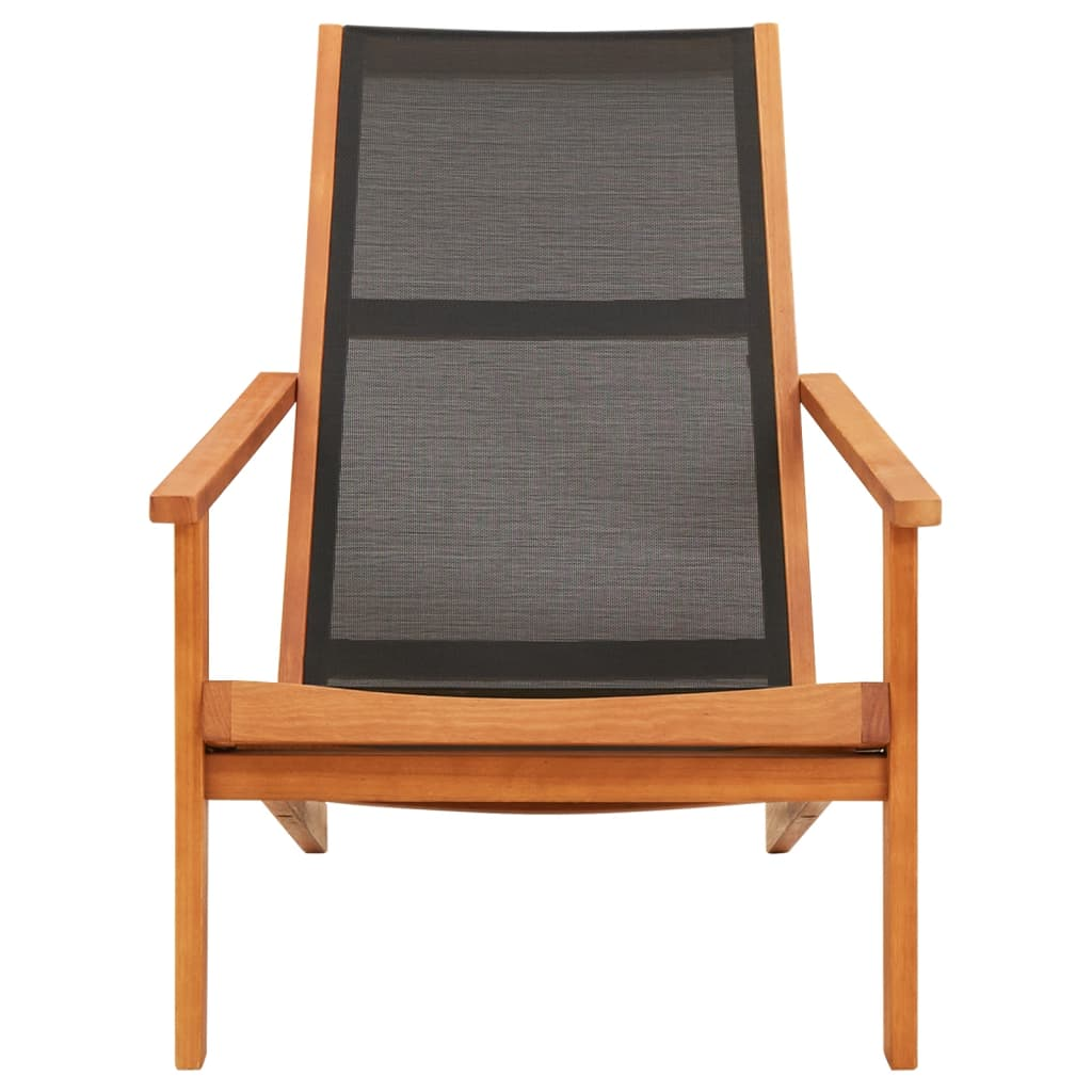 vidaXL Patio Lounge Chair Black Solid Wood Eucalyptus and Textilene