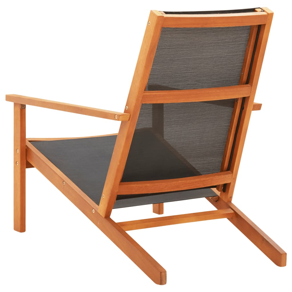 vidaXL Patio Lounge Chair Black Solid Wood Eucalyptus and Textilene