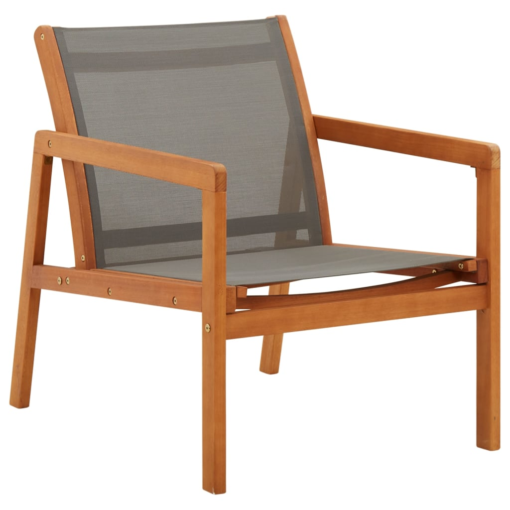 vidaXL Patio Lounge Chair Gray Solid Wood Eucalyptus and Textilene