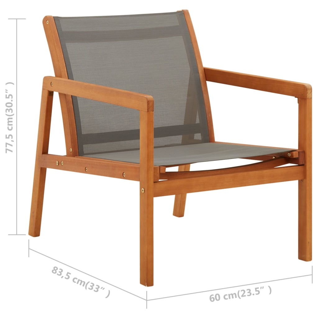 vidaXL Patio Lounge Chair Gray Solid Wood Eucalyptus and Textilene