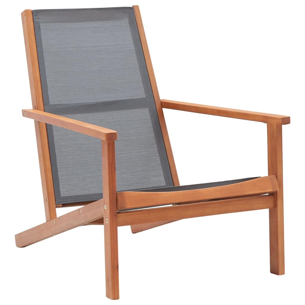 vidaXL Patio Lounge Chair Gray Solid Wood Eucalyptus and Textilene