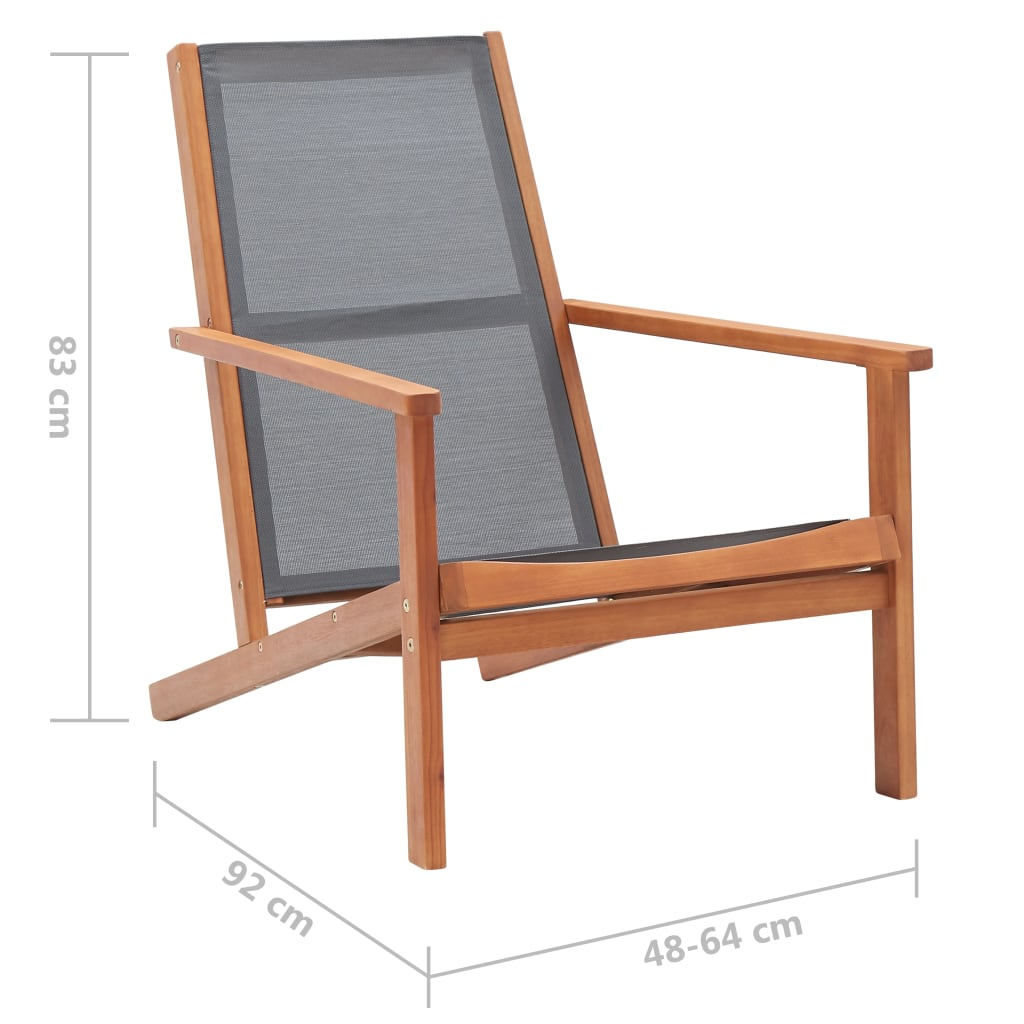 vidaXL Patio Lounge Chair Gray Solid Wood Eucalyptus and Textilene