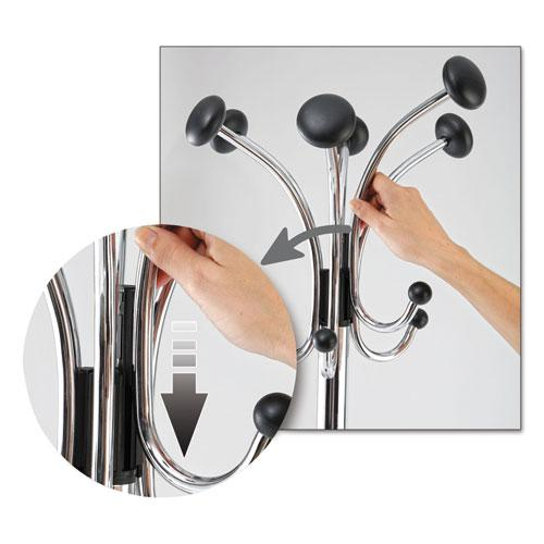 Chromy Coat Stand, 12 Knobs, 16w x 16d x 70.5h, Chrome/Black