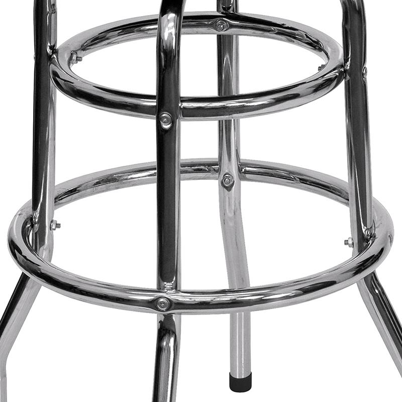 Double Ring Chrome Barstool with Red Seat