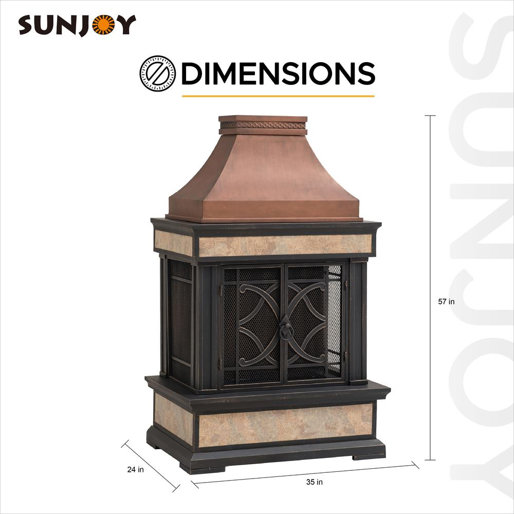 Smith Collection Outdoor Patio Wood Burning Steel Fireplace with Chimney