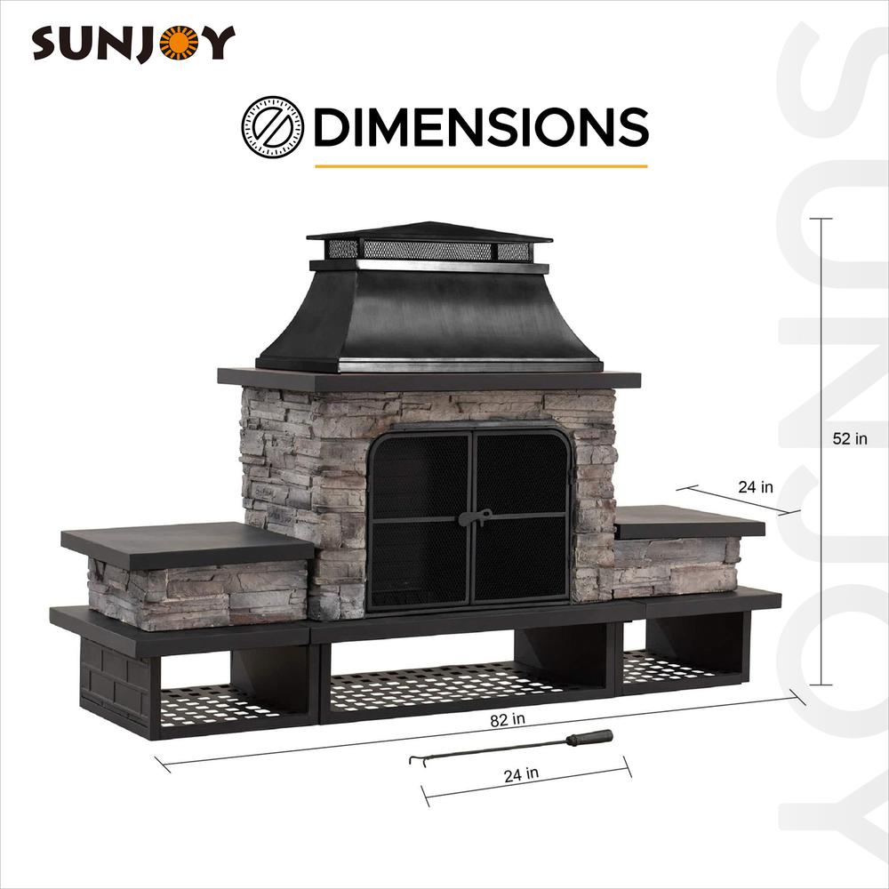 Sunjoy Outdoor Patio Wood Burning Fireplace with Steel Chimney